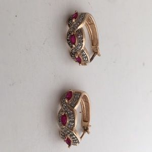 925 Sterling Silver Gold Plated Rub Gem Small Hoop